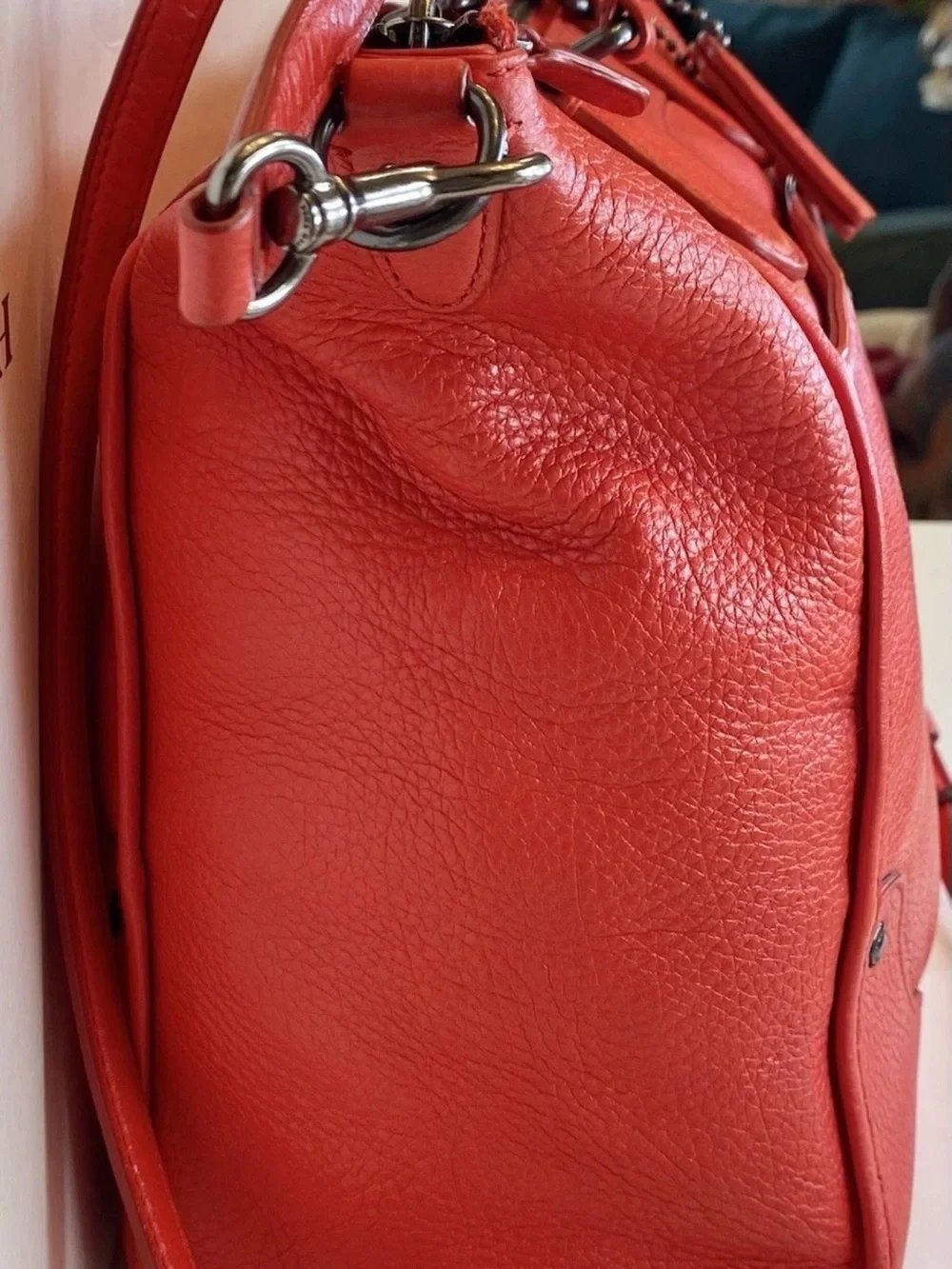 Coach mickie red pebbled Leather Satchel Shoulder crossbody purse w/dust bag